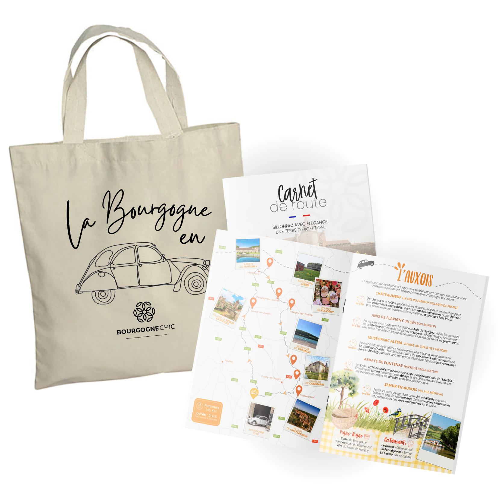 Tote-Bag Collector "La Bourgogne en 2CV" + Carnet de route